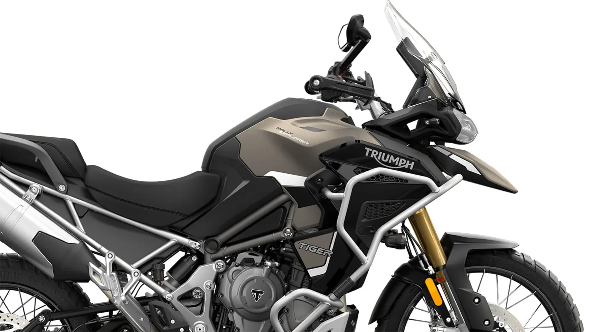 Przód motocykla — widelec Showa 49 mm i osłony rąk